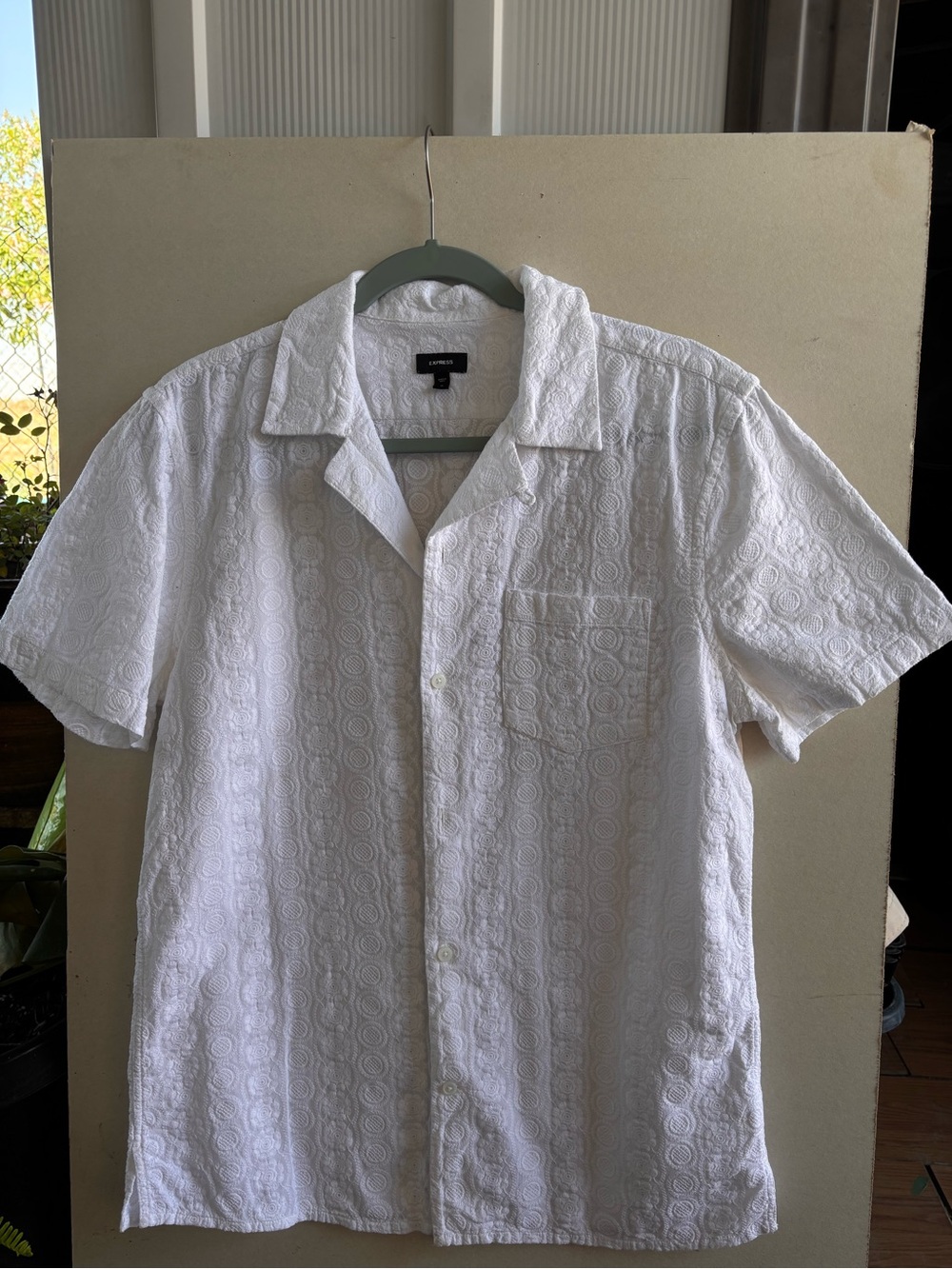 Club Room White Short-Sleeve Textured Button-Down Shirt